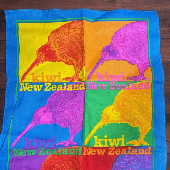 New Zealand Kiwi Tea Towel 18" x 31" Bright Color Block Design - Picture 2 of 4